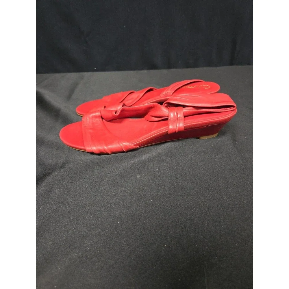Cole Haan Women's Red Leather Wedge Red Sandals Size| 8 1/2 AA